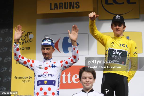 Podium / Geraint Thomas of Great Britain and Team Sky Yellow Leader Jersey / Julian Alaphilippe of France and Team Quick-Step Floors /Polka Dot...