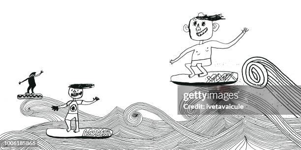 beach fun and surfing - surfing wave stock illustrations