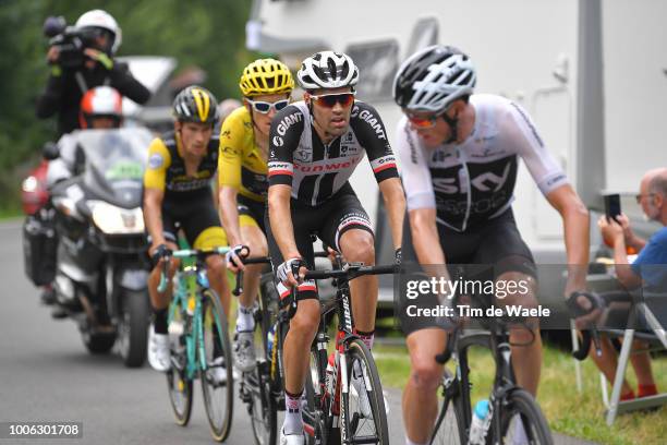 Christopher Froome of Great Britain and Team Sky / Tom Dumoulin of The Netherlands and Team Sunweb / Geraint Thomas of Great Britain and Team Sky...