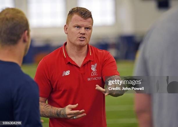 Liverpool Legend John Arne Riise visit to show soccer skills,and be shown football skills Michigan Football College on July 27, 2018 in Ann Arbor,...