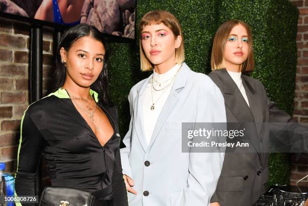 Sami Miro, Simi Khadra and Haze Khadra attend White Fox Boutique Swimwear Launch Of 100% Salty at Catch on July 26, 2018 in West Hollywood,...