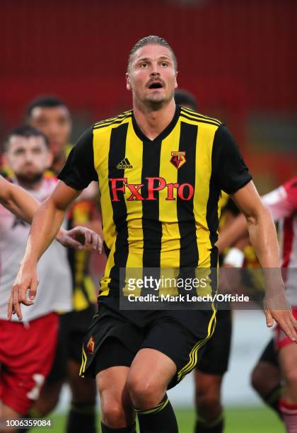 Sebastian Prodl of Watford during the pre-season friendly match between Stevenage and Watford at The Lamex Stadium on July 27, 2018 in Stevenage,...