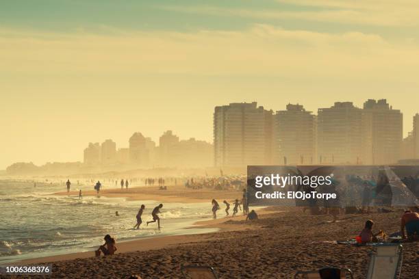 view of mansa beach, punta del este city, uruguay - punta del este stock-fotos und bilder