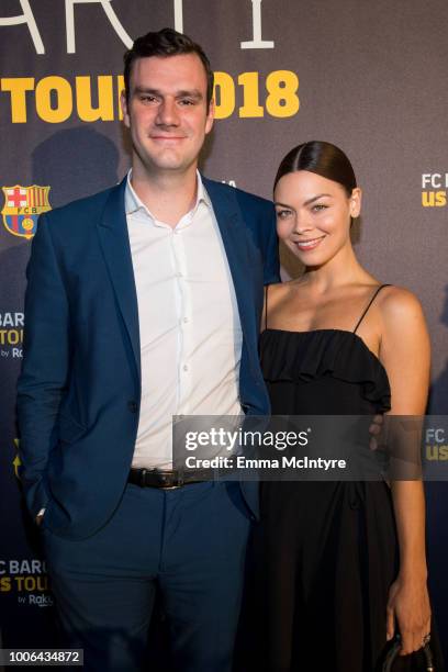 Cooper Hefner and Scarlett Byrne attend the 'FC Barcelona Welcome Party' at Waldorf Astoria Beverly Hills on July 27, 2018 in Beverly Hills,...