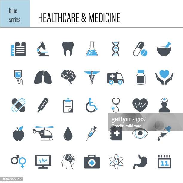 healthcare and medicine icon set - iconography stock illustrations