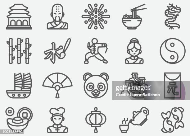 chinese culture line icons - china landmark icon stock illustrations