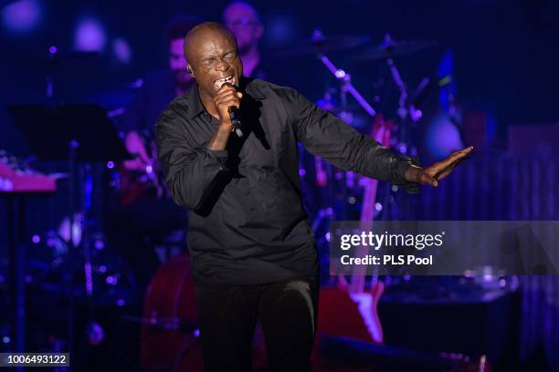 Seal performs on stage during the 70th Monaco Red Cross Ball Gala on July 27, 2018 in Monte-Carlo, Monaco.