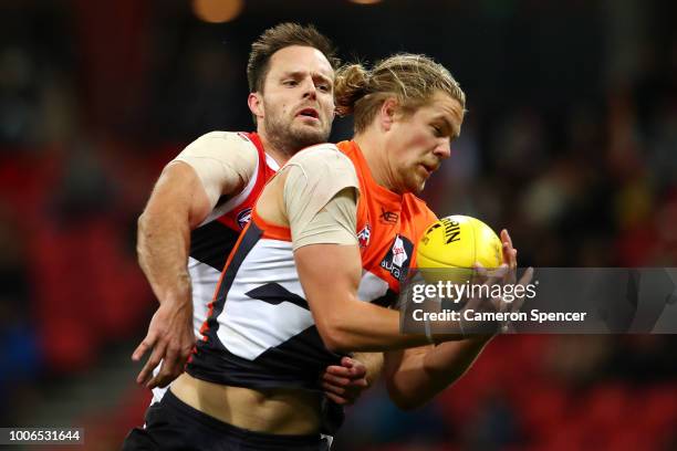 Harrison Himmelberg of the Giants marks during the round 19 AFL match between the Greater Western Sydney Giants and the St Kilda Saints at Spotless...