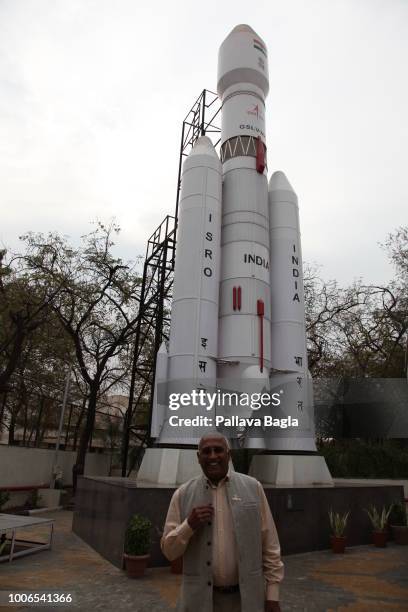 Indian astronaut Wing Commander Rakesh Sharma poses in front of Indian rocket the Geosynchronous Satellite Launch Vehicle Mark III . At the age of 69...