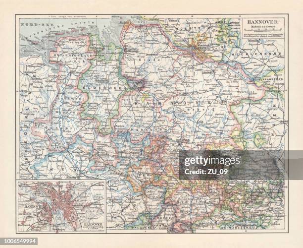 former prussian province hannover, lithograph, published in 1897 - goettingen stock illustrations