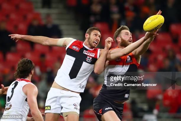 Dawson Simpson of the Giants marks during the round 19 AFL match between the Greater Western Sydney Giants and the St Kilda Saints at Spotless...