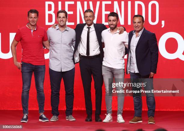 Luis Enrique Martinez poses with the new technical staff during his presentation as New Manager of Spain National Team on July 19, 2018 in Las Rozas,...