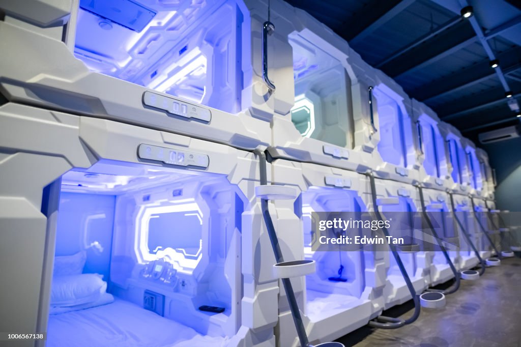 Capsule hotel room interior