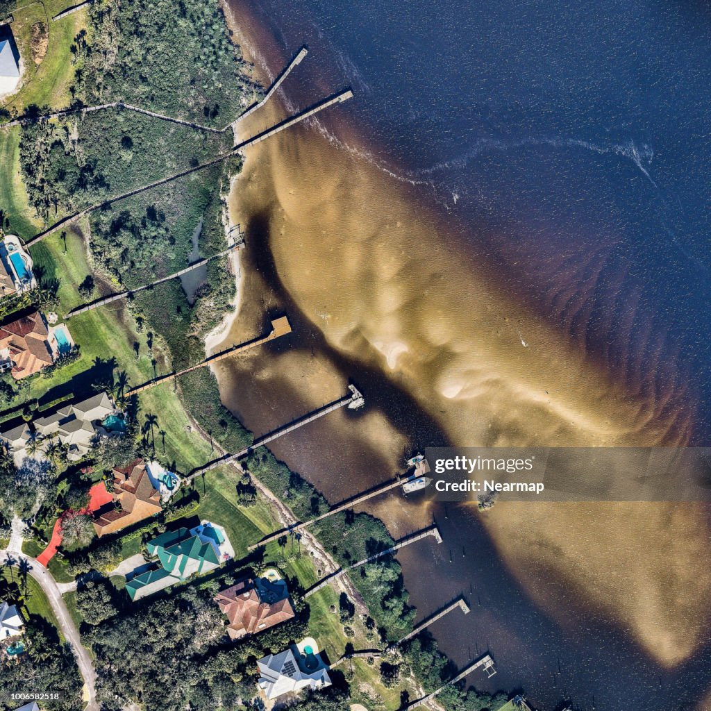 Aerial view of residental area and Saint Lucie River. Florida, USA