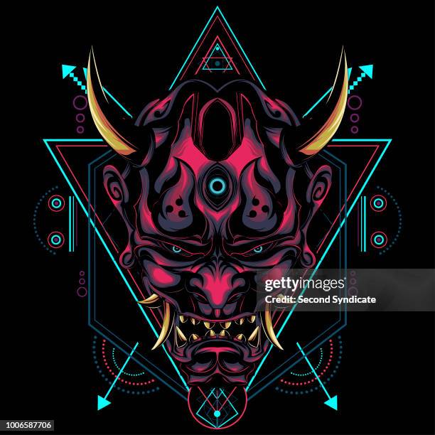 ilustraciones, imágenes clip art, dibujos animados e iconos de stock de ilustración de la máscara de diablo - hannya mask