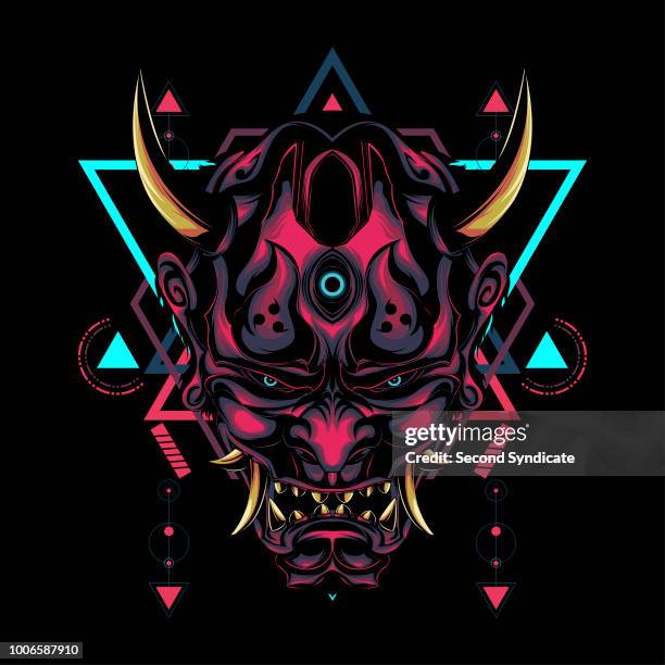 devil mask illustration - samurai stock illustrations