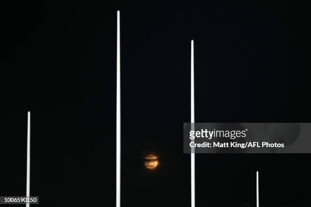 Full moon is seen during the round 19 AFL match between the Greater Western Sydney Giants and the St Kilda Saints at Spotless Stadium on July 28,...