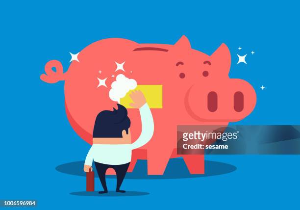 businessman cleaning piggy bank - goods and service tax stock illustrations