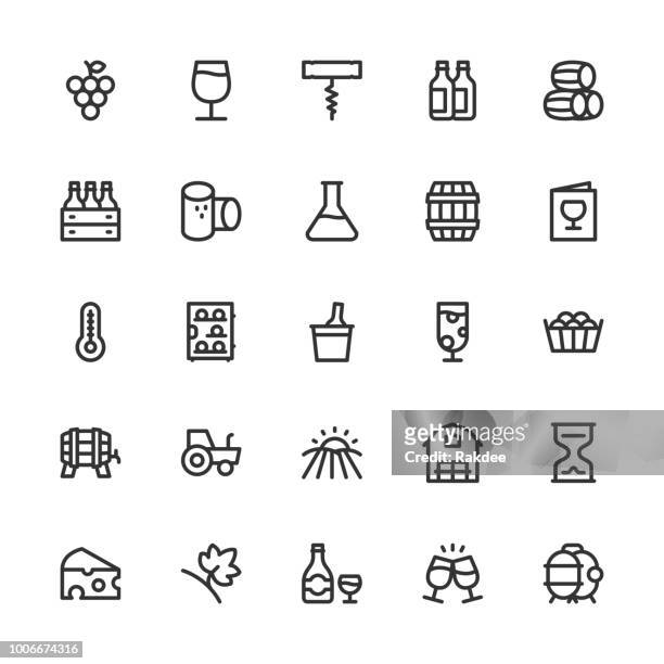 winery icons - line series - cheese and champagne stock illustrations
