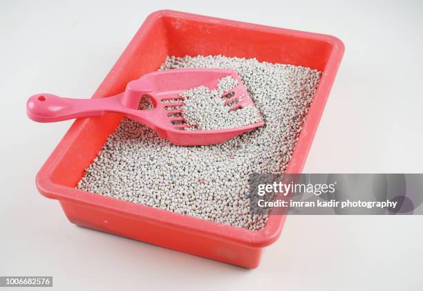 clumping cat in white background - litter box stock pictures, royalty-free photos & images