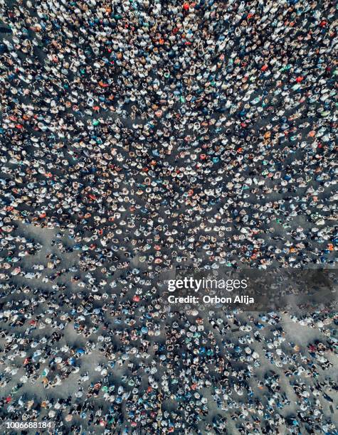 urban crowd from above - large group in park imagens e fotografias de stock