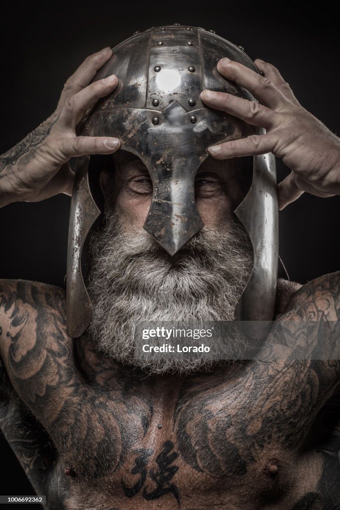 Bearded Tattooed Viking Warrior King Wearing A Helmet High-Res Stock Photo  - Getty Images