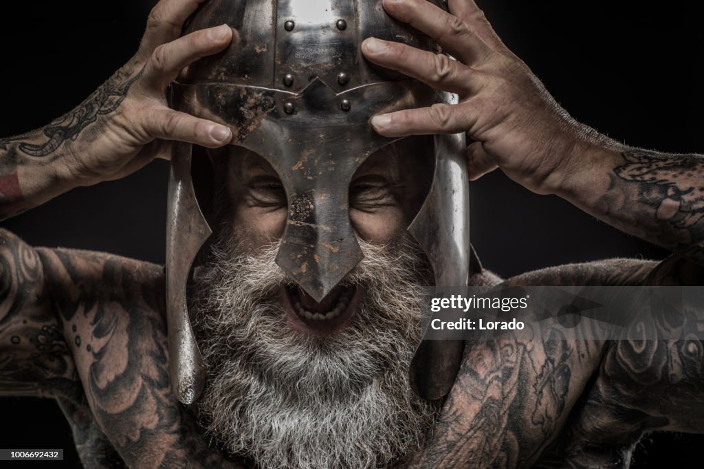 Bearded Tattooed Viking Warrior King Wearing A Helmet High-Res Stock Photo  - Getty Images