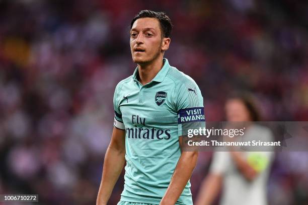 Mesut Ozil of Arsenal looks during the International Champions Cup match between Arsenal and Paris Saint Germain at the National Stadium on July 28,...