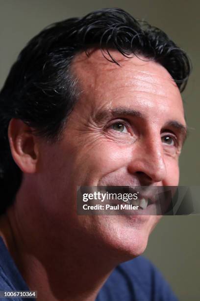 Unai Emery manager of Arsenal attends a press conference folowing the International Champions Cup match between Arsenal and Paris Saint Germain at...