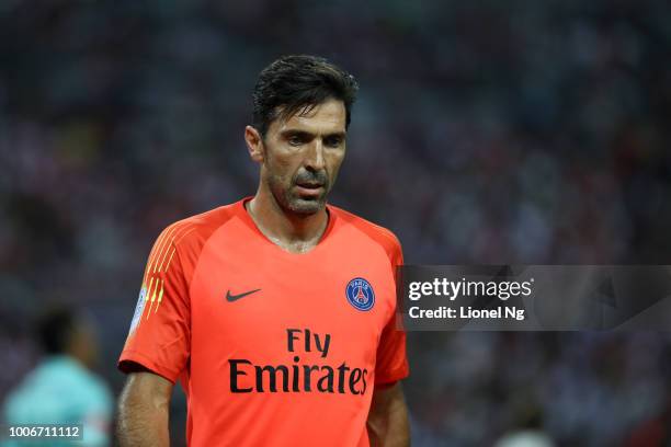 Gianluigi Buffon of Paris Saint Germain looks on during the International Champions Cup match between Arsenal and Paris Saint Germain at the National...