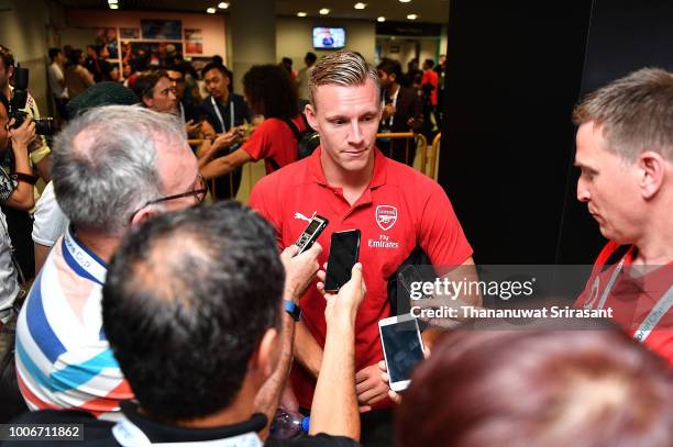 Bernd Leno of Arsenal gives interviews during the International Champions Cup match between Arsenal and Paris Saint Germain at the National Stadium...