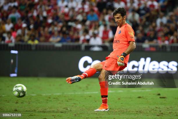 Gianluigi Buffon of Paris Saint Germain in action during the International Champions Cup match between Arsenal and Paris Saint Germain at the...