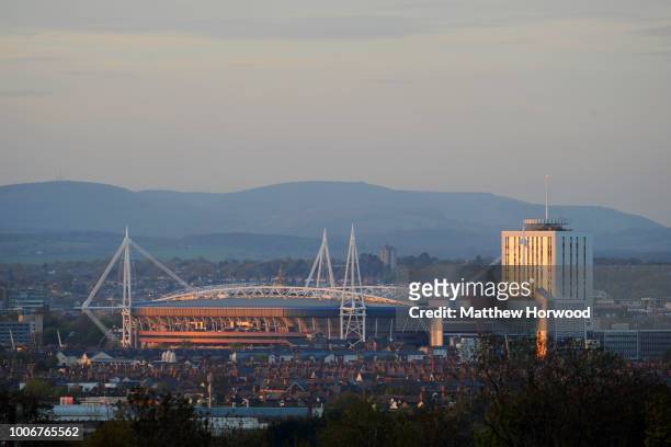 General view the Principality Stadium, formerly the Millennium Stadium, in Cardiff City centre at sunset on May 6, 2013 in Cardiff, United Kingdom.