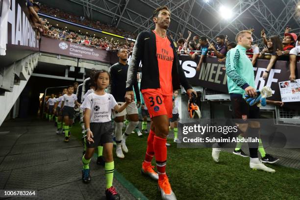 Gianluigi Buffon of Paris Saint Germain walks out of the tunnel for the International Champions Cup match between Arsenal and Paris Saint Germain at...