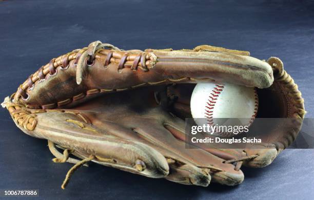 baseball mitt with hard ball - basebollhandske bildbanksfoton och bilder