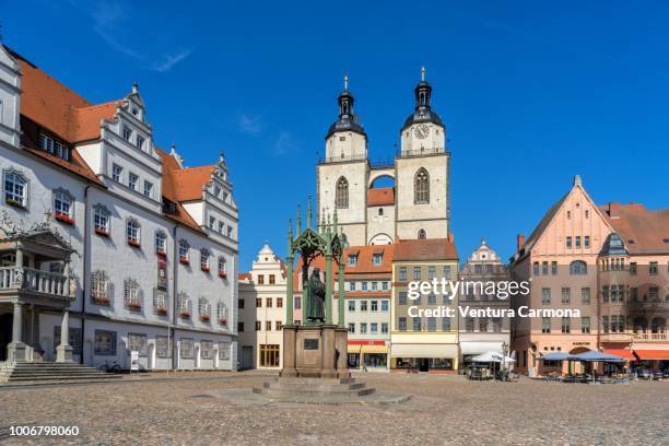 market square of lutherstadt wittenberg, germany - lutherstadt wittenberg stock pictures, royalty-free photos & images