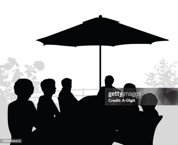backyard garden patio - family backyard dinner stock illustrations