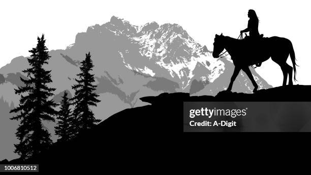 mountain horseback adventure - horse vector stock illustrations