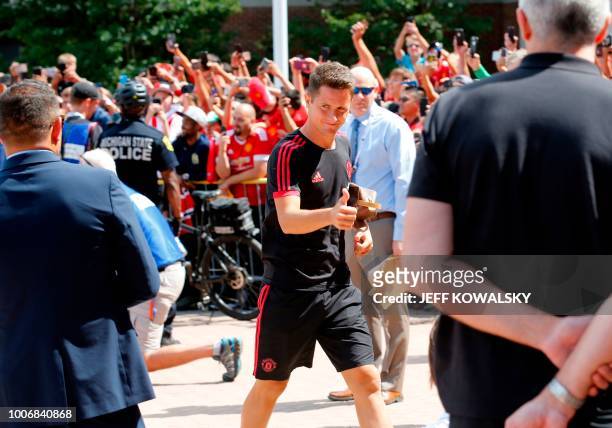 Manchester United's Ander Hera arrives for their match against the Liverpool FC in the 2018 International Champions Cup at Michigan Stadium on July...