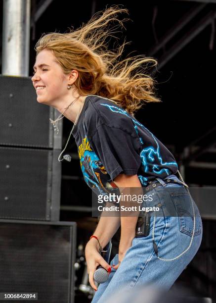 Claire Cottrill of Clairo performs on day one of Mo Pop Festival at West Riverfront Park on July 28, 2018 in Detroit, Michigan.