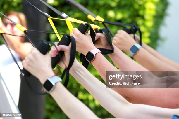 Guests participate in a workout with Harley Pasternak hosted by Fitbit and PH5 on July 28, 2018 in Los Angeles, California.