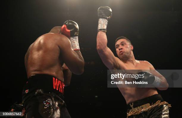 Joseph Parker misses a punch on Dillian Whyte during the Heavyweight fight between Dillian Whyte and Joseph Parker at The O2 Arena on July 28, 2018...
