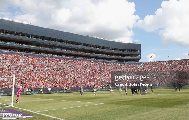 Andreas Pereira of Manchester United scores their first goal during the pre-season friendly match between Manchester United and Liverpool at Michigan...