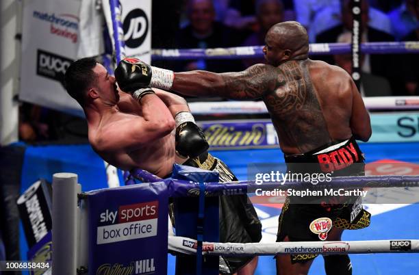 London , United Kingdom - 28 July 2018; Dillian Whyte, right, and Joseph Parker during their Heavyweight contest at The O2 Arena in London, England.