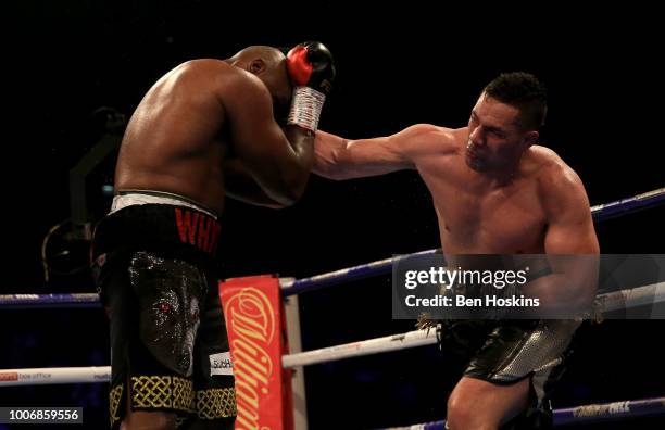 Joseph Parker punches Dillian Whyte during the Heavyweight fight between Dillian Whyte and Joseph Parker at The O2 Arena on July 28, 2018 in London,...