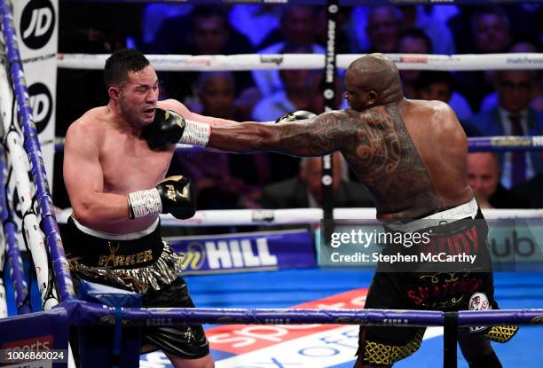 London , United Kingdom - 28 July 2018; Dillian Whyte, right, and Joseph Parker during their Heavyweight contest at The O2 Arena in London, England.