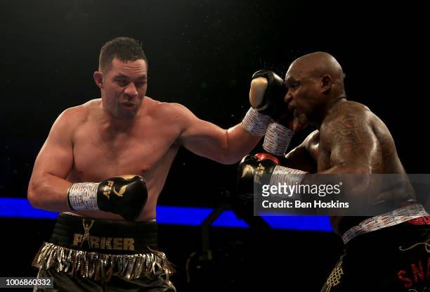 Joseph Parker punches Dillian Whyte during the Heavyweight fight between Dillian Whyte and Joseph Parker at The O2 Arena on July 28, 2018 in London,...