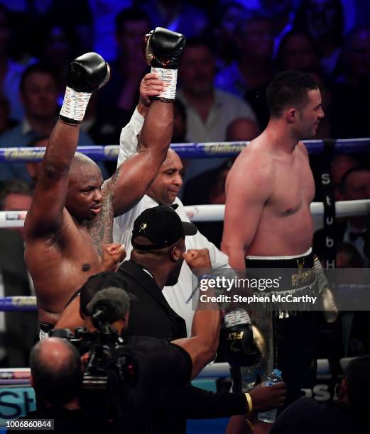 London , United Kingdom - 28 July 2018; Dillian Whyte is announced victorious during his Heavyweight contest with Joseph Parker at The O2 Arena in...