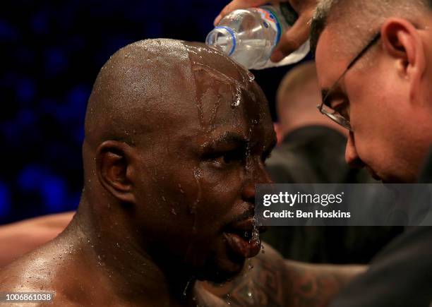 Dillian Whyte cools down after the Heavyweight fight between Dillian Whyte and Joseph Parker at The O2 Arena on July 28, 2018 in London, England.