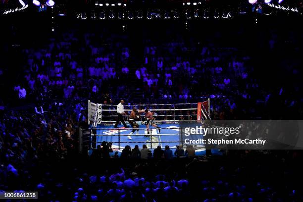 London , United Kingdom - 28 July 2018; Dillian Whyte, left, and Joseph Parker during their Heavyweight contest at The O2 Arena in London, England.